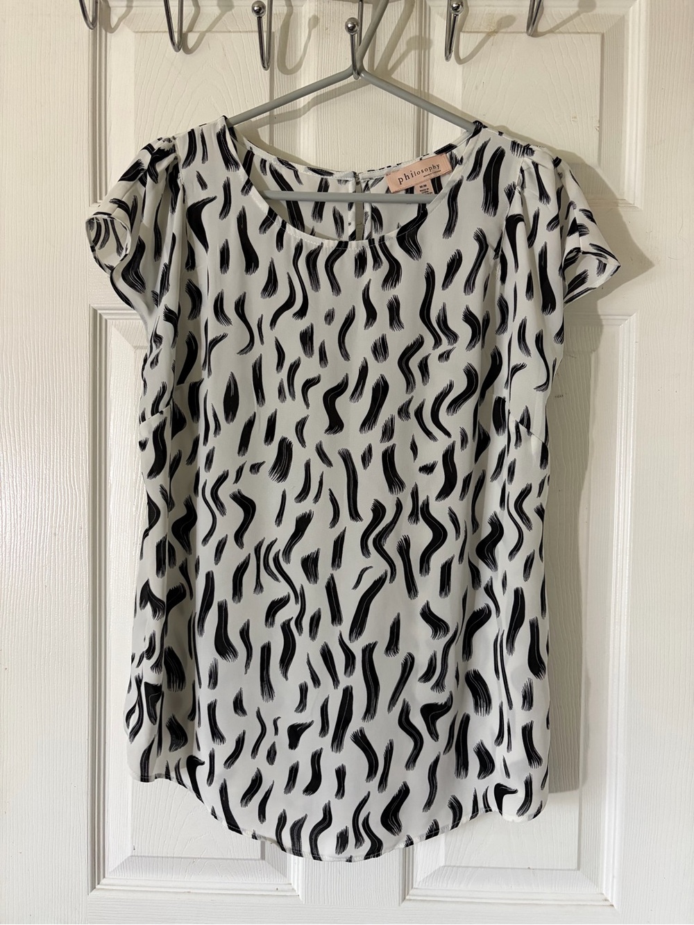 Philosophy Black & White Brushstroke Cap Sleeve Top Sz M